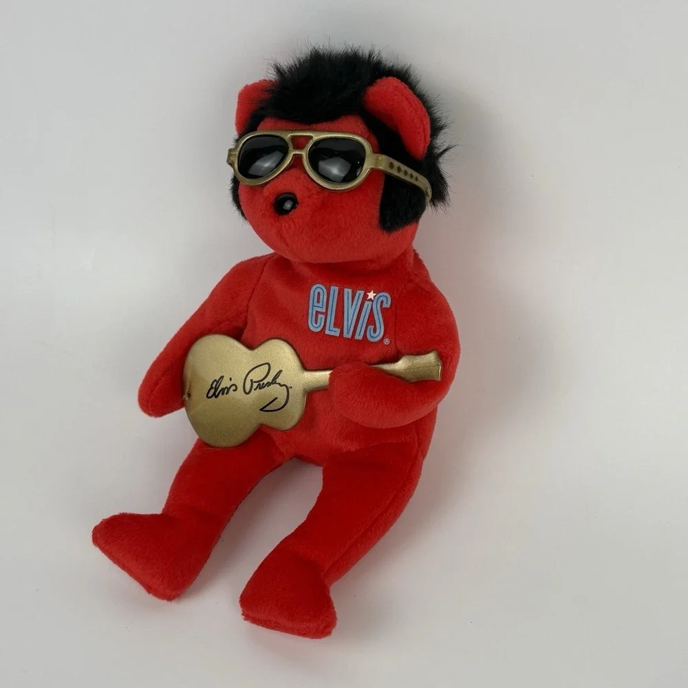 Ty Beanie Baby HEARTBEAR HOTEL ELVIS PRESLEY BEAR Playing Guitar Sunglasses 2009